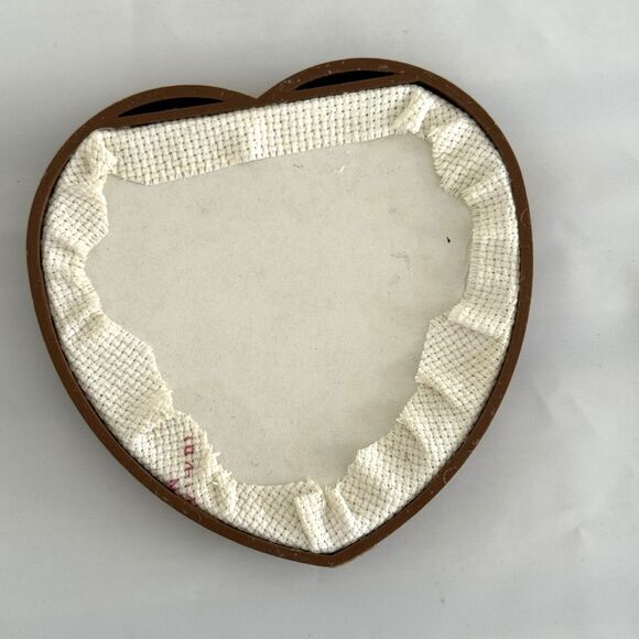 Vtg Mini Cross Stitch HEART “Bless our Home ” Wall Hanging Cottagecore 4.5In - Picture 4 of 4